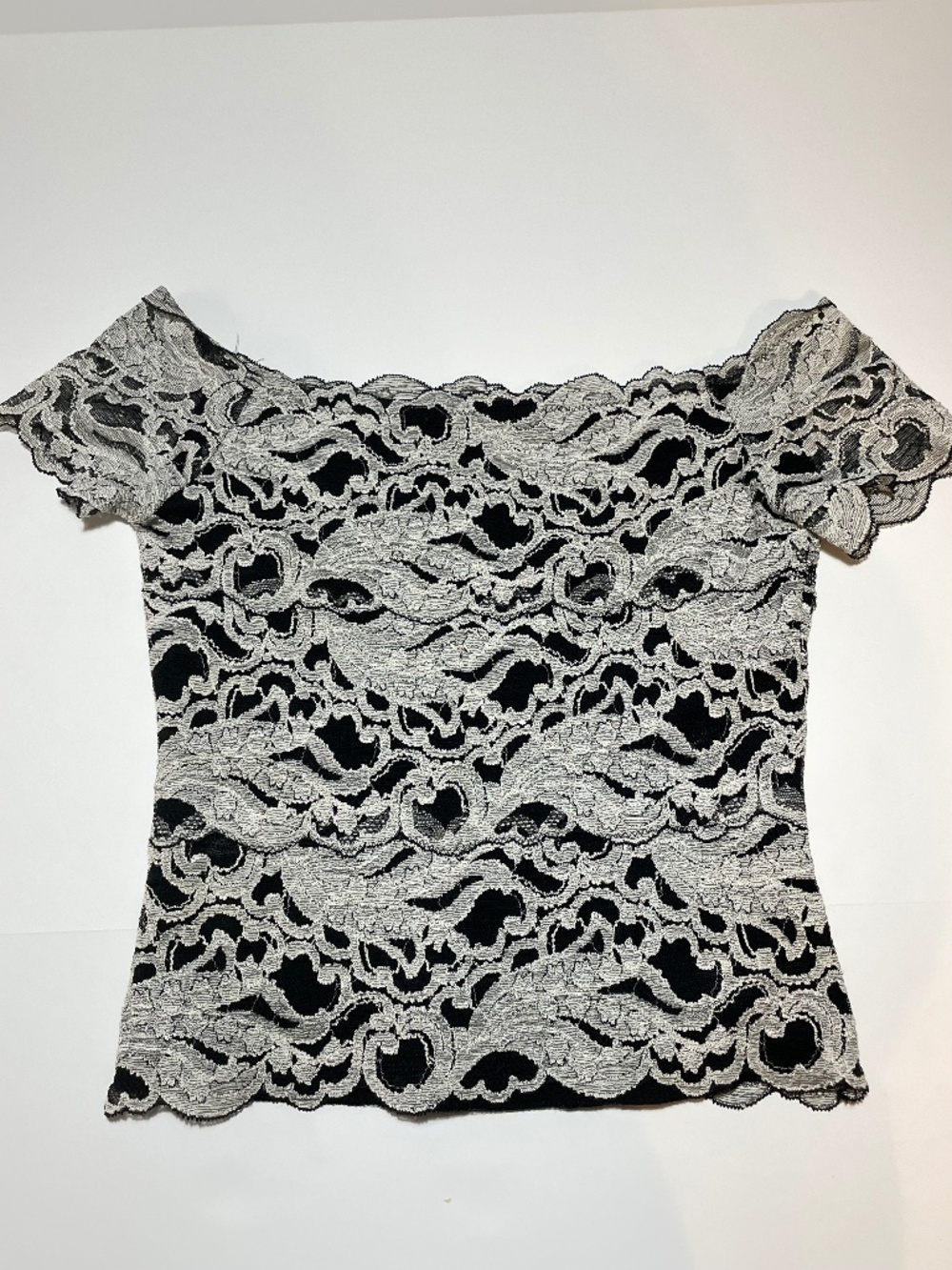 Vintage Cache Black and White Lace Top Made in USA size L